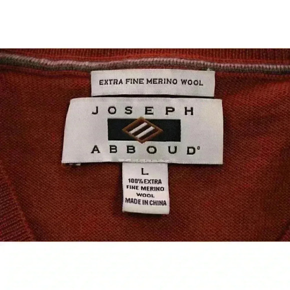 Joseph Abboud Mens Large 100% Extra Fine Merino Wool Burnt Orange V-Neck Sweater - Picture 3 of 9